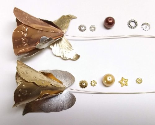 Judy Larson's Angel Ornament  - , Holiday Designs, Cutting, Cutting Tool, Cutters, Forging, Forging Jewelry, Jewelry Forging, How To Punch Holes, Hole Punching, Punch A Hole, Stamping, Stamps, Texturing, Slide a bead cap on the wire.